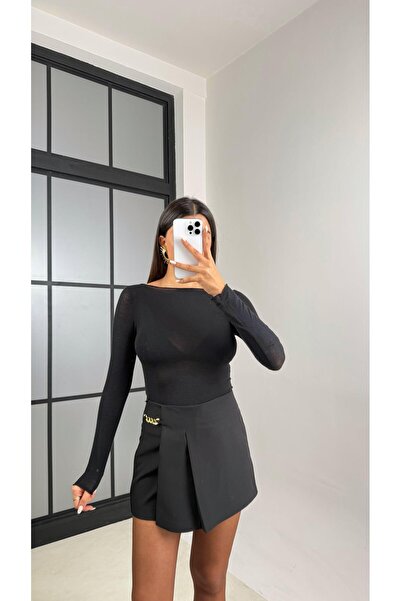 Gaus Siyah Zincir Detaylı Şort Etek GAUS-00590