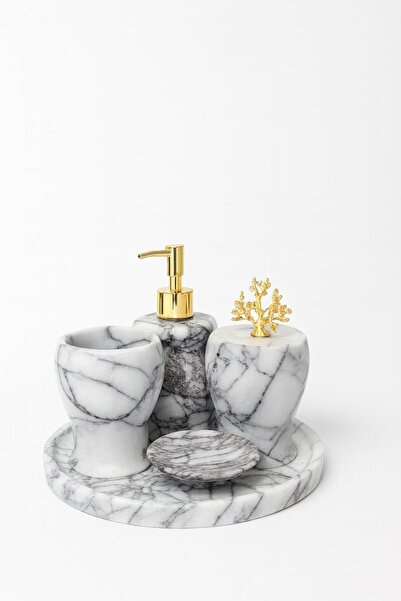 Modestmar طقم حمام من الرخام الليلكي مع إكسسوارات ذهبية مرجانية مكون من 5 قطع