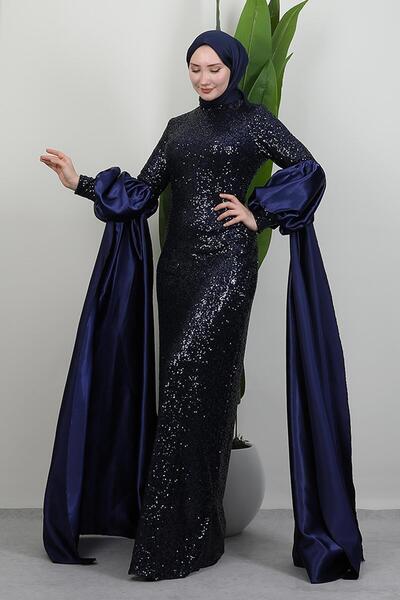 giz astore Kolu Pelerin Payet Abiye Lacivert