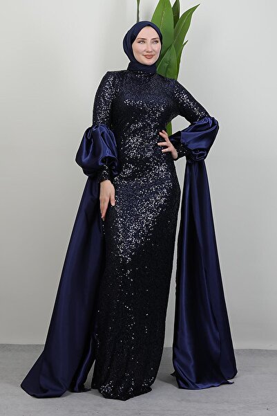 giz astore Kolu Pelerin Payet Abiye Lacivert