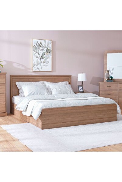 Danube Home Zirco 180x200 King Bed with Storage - Brown Oak Finish, Durable Wood, 2-Year Warranty