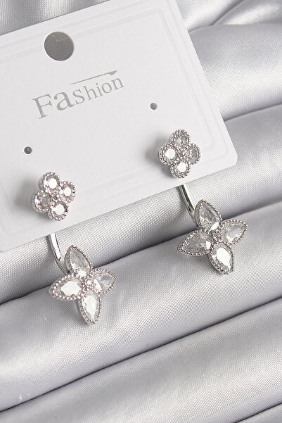Skygo Brass Silver Color Zircon Stone Clover Model Women's Earrings - Tj-Bkp9968