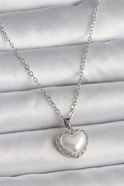 Skygo 316L Steel Silver Color Chain 3D Pearl Heart Model Women's Necklace - Tj-Bko9712