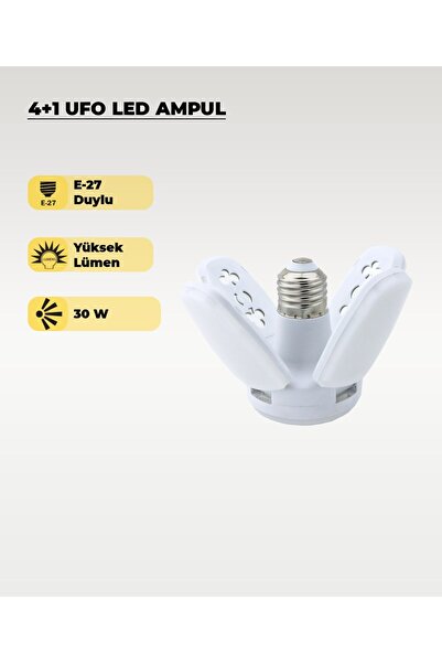 AC AYDINLATMA 30W Mini Pervane 4+1 Kanatlı Ampul 6500K Beyaz Işık