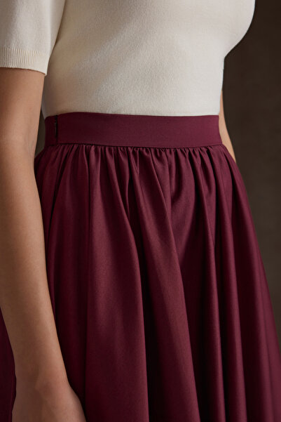 Aker Bordo Büzgülü Kloş Cotton Etek