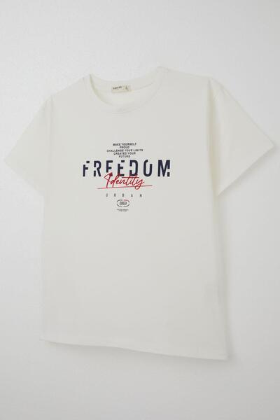 Breeze Boy's T-Shirt with Text, Ages 5-10, Ecru