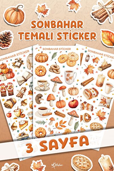MSticker 86 Parça Sonbahar Temalı Sticker Seti - Kalem Suluk Defter Cam Masa ...