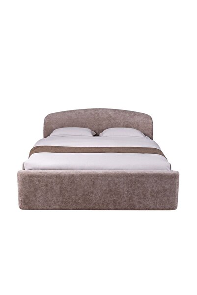 Danube Home Boat 180x200 Upholstered King Bed - Brown Fabric & Solid Wood, Metal Slats, 2-Year Warranty