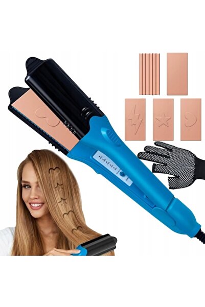 verk group patterned hair straightener, set with 5 plates, adjustable 140-220°C, blue, 29x3.5 cm