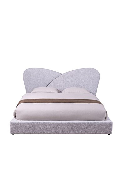 Danube Home Petal 180x200 Upholstered King Bed - White Fabric & Solid Wood, 2-Year Warranty, Stylish Design