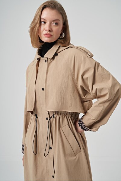 Nuss Hood and Lining Detail Cap Trench Coat Jacket 6033 Camel