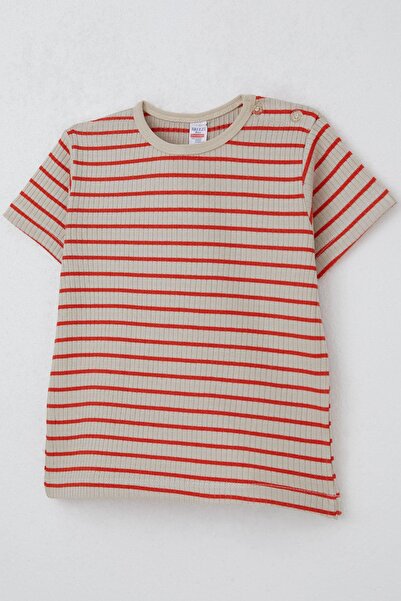 Breeze Boy's T-Shirt with Patches and Stripes, Ages 1-4, Beige