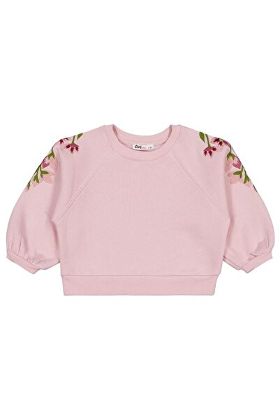 Civil Girls Hanorac cu broderie florală pe umăr pentru copii de 2-5 ani - Roz