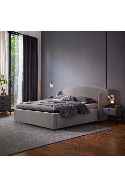 Danube Home سرير ستيلو سوبر كينج ٢٠٠×٢٠٠ - قماش رمادي منجد، خشب هندسي، ضمان ل...