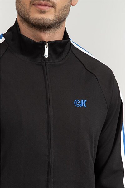 Calvin Klein Logolu Şerit Detaylı Relaxed Fit Dik Yaka Sweat LV04RC231GUB1 Erkek SWEAT LV04RC231G UB