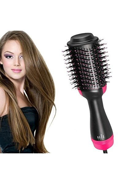 Generic One-Step Hair Blow Tangle Comb And Dryer Black/Pink 35 x 10centimeter