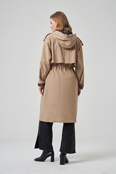 Nuss Hood and Lining Detail Cap Trench Coat Jacket 6033 Camel