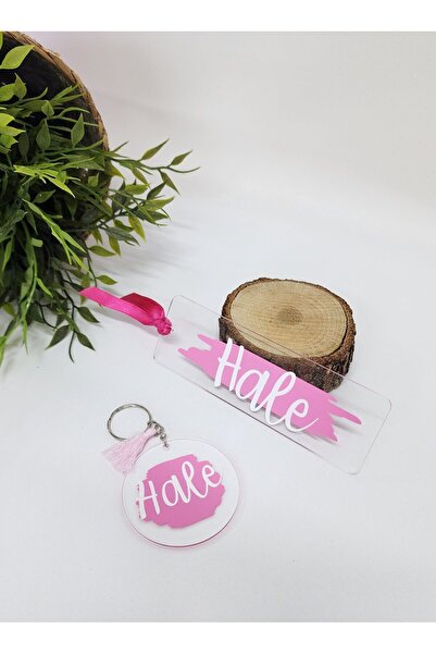 happy mountains İsme Özel Kişiye Özel Pembe Detaylı Pleksi Kitap Ayracı ve An...