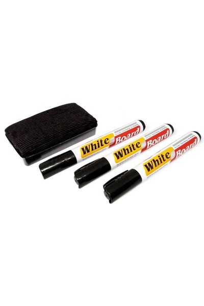 OEM New 07021 - Set of 3 markers + sponge for magnetic board, Whiteboard, Black