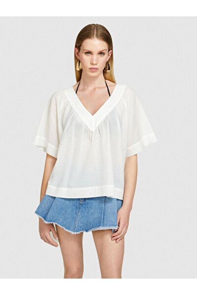 Sisley Γυναικεία μπλούζα με πλισέ 100% βαμβάκι με λαιμόκοψη σε σχήμα V 324P5HO1LQ06Q-SIS074