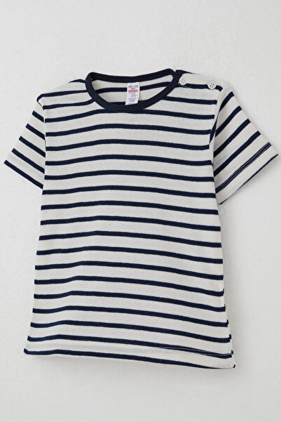 Breeze Boy's T-Shirt with Placket and Stripes, 1-4 Years, White