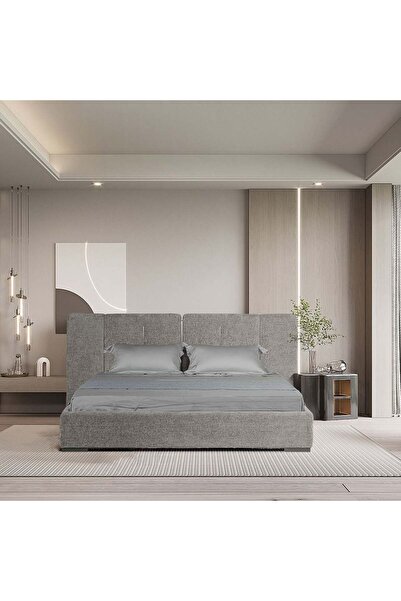 Danube Home Braxton 160x200 Queen Bed with Hydraulic Storage & Foldable Headboard - Grey/Titanium Fabric