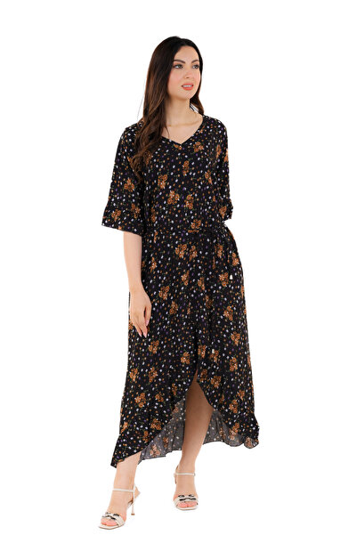 amaan Elegant Women's Floral Print Midi Jalabiya, Rayon Cotton, Flutter Sleeves, Casual Wear