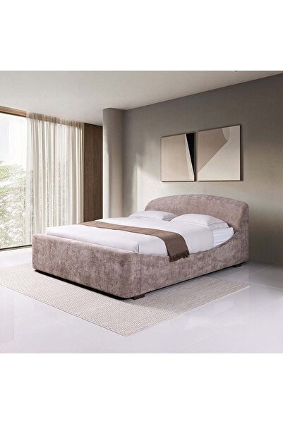 Danube Home Boat 180x200 Upholstered King Bed - Brown Fabric & Solid Wood, Metal Slats, 2-Year Warranty