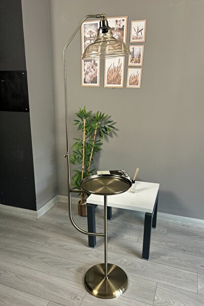 Bamyum Vishi Bal Rengi Cam Tepsili Lambader Eskitme Gövde Modern Dekoratif Metal Zemin Lambası