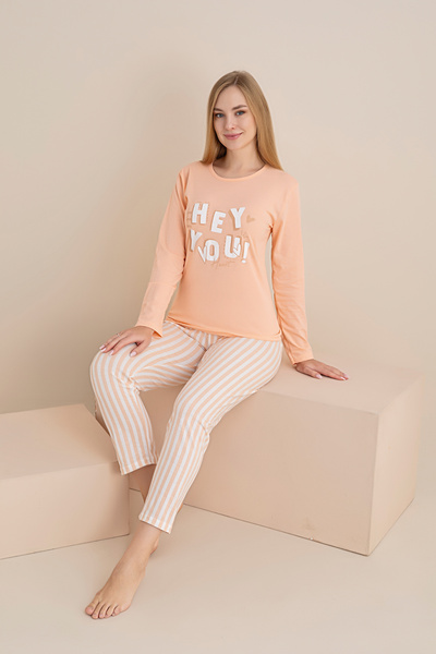 rindahomewear Women's Single Jersey Long Sleeve Pajama Set