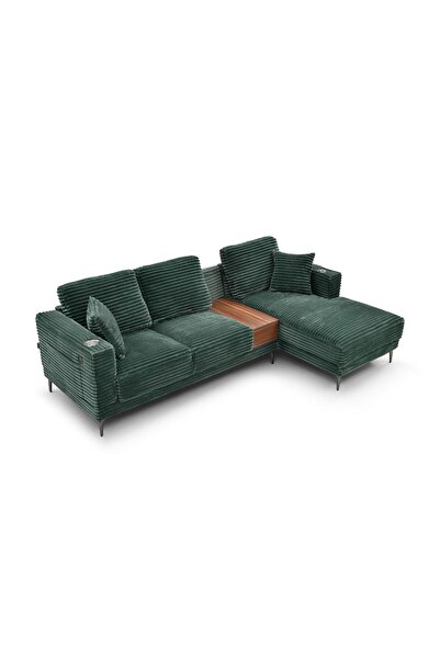 Danube Home Urvi Fabric Right Corner Sofa - Green | Stylish & Comfortable | 2-Year Warranty | Wood & Fabric