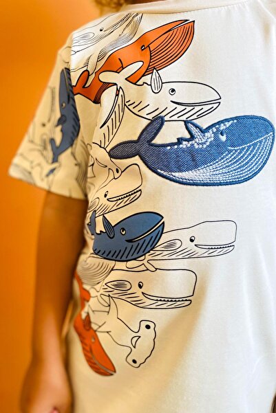 Breeze Μπλουζάκι για αγόρια Blue Heroes Of The World Whales 5-9 ετών, κρέμα