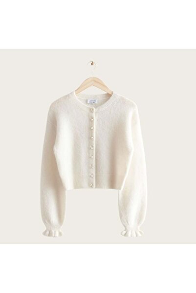 mahira collection Cardigan scurt cu mâneci cu volane și nasturi perlat