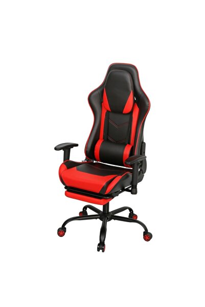 Danube Home كرسي ألعاب بيلاندا مع مسند للقدمين - جلد صناعي أسود/أحمر، إطار مع...