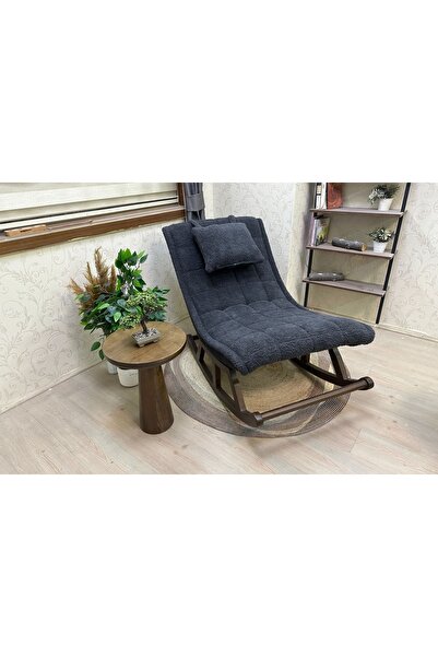Vivense ASEDİA MİSKİN SALLANAN SANDALYE, TEDDY ANTRASİT, CEVİZ AHŞAP AYAK