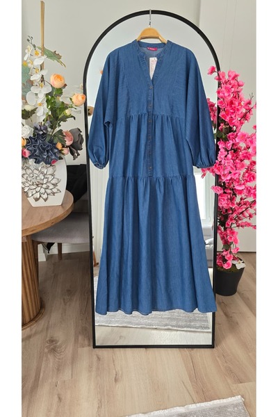 PREMİER VİE TESETTÜR V YAKA DENİM ELBİSE