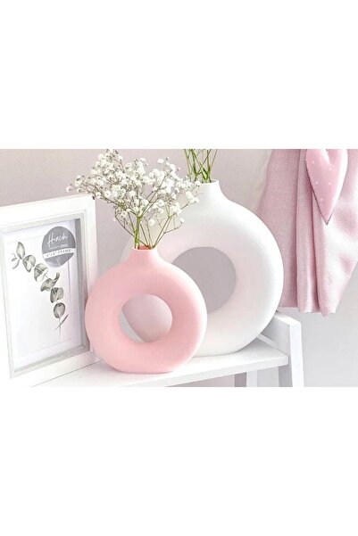 Vivense İKİLİ HALKA VAZO SET BEYAZ PEMBE
