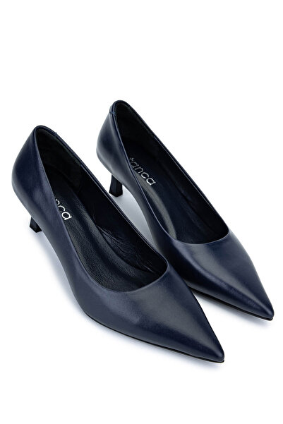 Tamer Tanca Women's Genuine Leather Navy Blue Heeled Shoes