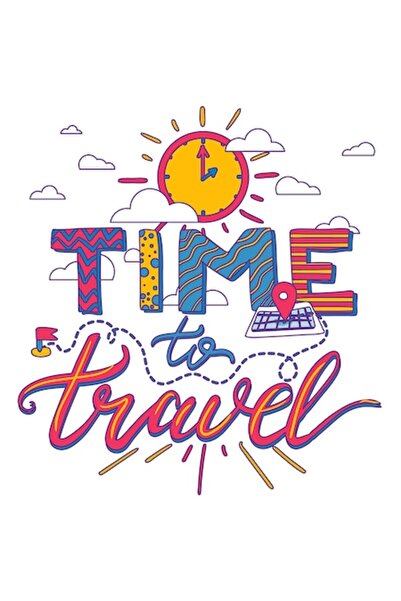 OEM Autocolant cu mesajul în engleză „Time To Travel” — Ceas de călătorie, bordură albă, vinil PVC, 10 cm
