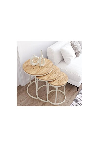 Vivense TUBİHOME ZİGON SEHPA TAKIMI, YUVARLAK, KREM