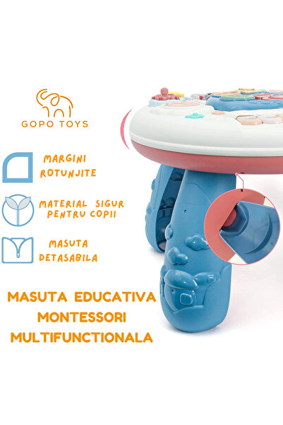 Gopo Toys Masuta Educativa Montessori pentru Copii - Jucarie Interactiva, Multifunctionala cu Lumini si Sunete
