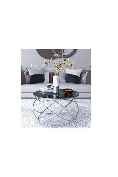 Vivense TUBİHOME GEZEGEN ORTA SEHPA, GÜMÜŞ, SİYAH CAM