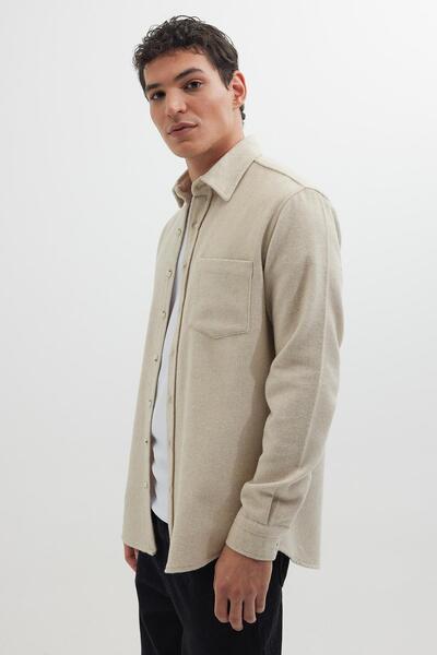 Tudors Men's Regular Fit Classic Cut Straight Pocket Dark Beige Lumberjack Shirt