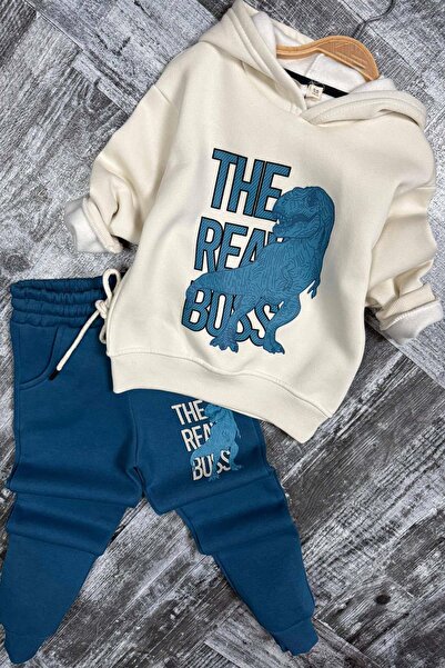 Riccotarz Σετ αθλητικής φόρμας με κουκούλα για αγόρια με κείμενο και Dino με τύπωμα μπλε με 3 κλωστές