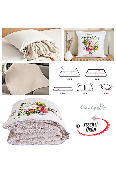 CAİSYA Teacher's Day Gift Roses Tv Blanket Optional Decorative Pillow Throw Pillow 2in1 Blanket