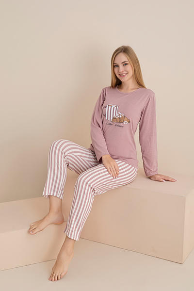 rindahomewear ΓΥΝΑΙΚΕΙΟ ΣΕΤ ΠΙΤΖΑΜΑ ΜΑΚΡΥΜΑΝΙΚΟ ΣΥΜΠΑΤΙΚΟ