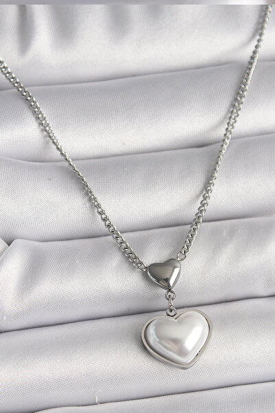 Skygo 316L الصلب الفضة اللون سلسلة 3D القلب نموذج قلادة المرأة - TJ-BKO9771