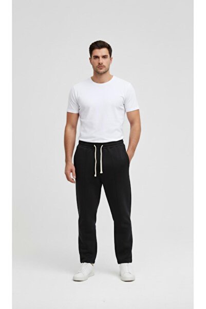 CAST COLLECTİON Men's Black Cotton Baggy Fit Sweatpants