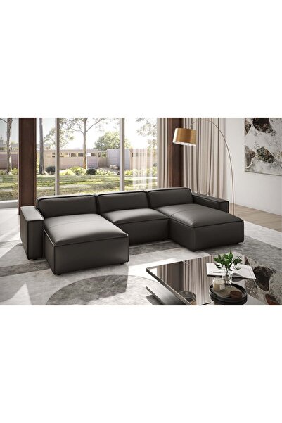 Vivense ORLANDO DERİ U KÖŞE KOLTUK, SİYAH