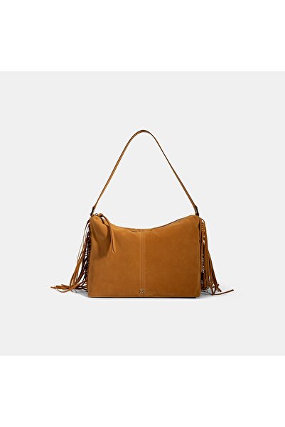 Desa Geantă de umăr din piele intoarsa cu detaliu cu ciucuri pentru femei